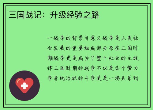 三国战记：升级经验之路